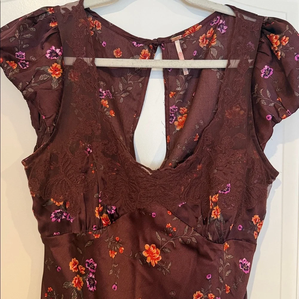 Floral Slip Dress in Deep Burgundy Free People Butterfly Babe Size Medium - Picture 5 of 10